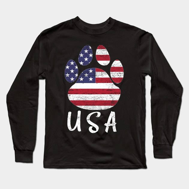 Dog paw print American flag USA tshirt Long Sleeve T-Shirt by bbreidenbach